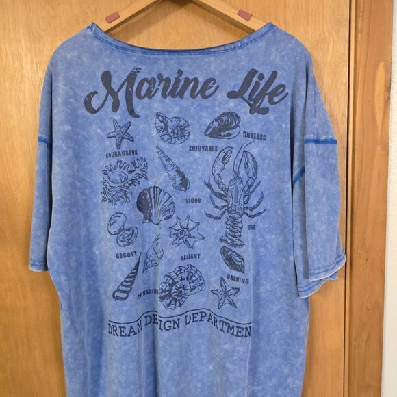 Easelle Marine Life Graphic Tee Womens Large Oversized Vintage Blue - Picture 5 of 7